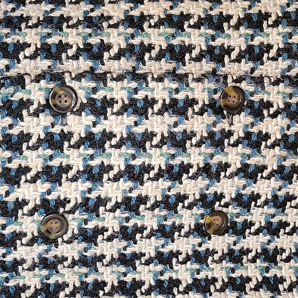 ANN TAYLOR Teal-Blk-Cream Tweed Houndstooth Coat- LIKE NEW - Picture 4 of 9